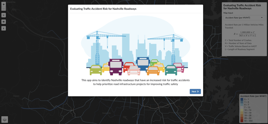 Screenshot of a pop-up window that appears when Rohit's application first opens which describes every data visualization within the application.