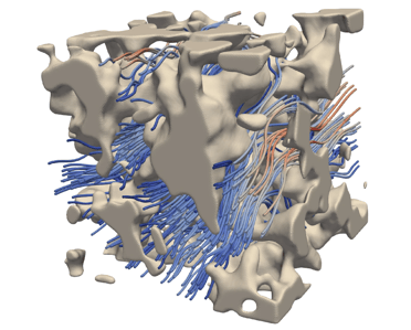 One microstructure with a simulated fluid flow.